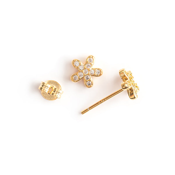 Crystal Flower Gold Mini Stud Earrings 