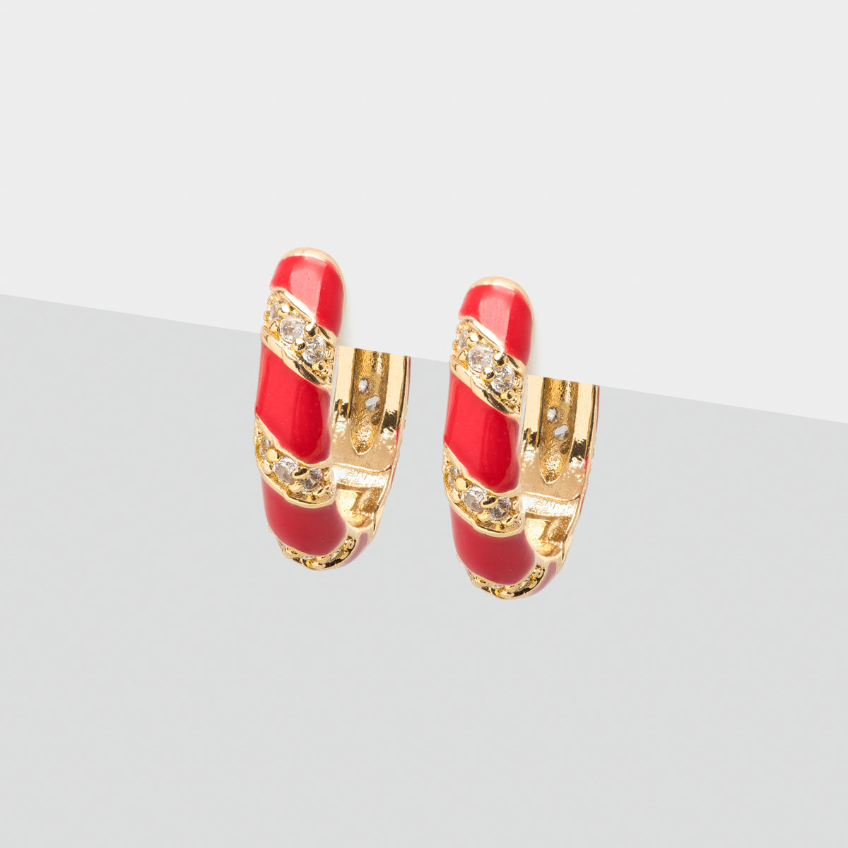 Red And Crystal Twist Gold Glated Hoop Earrings - Simply Whispers