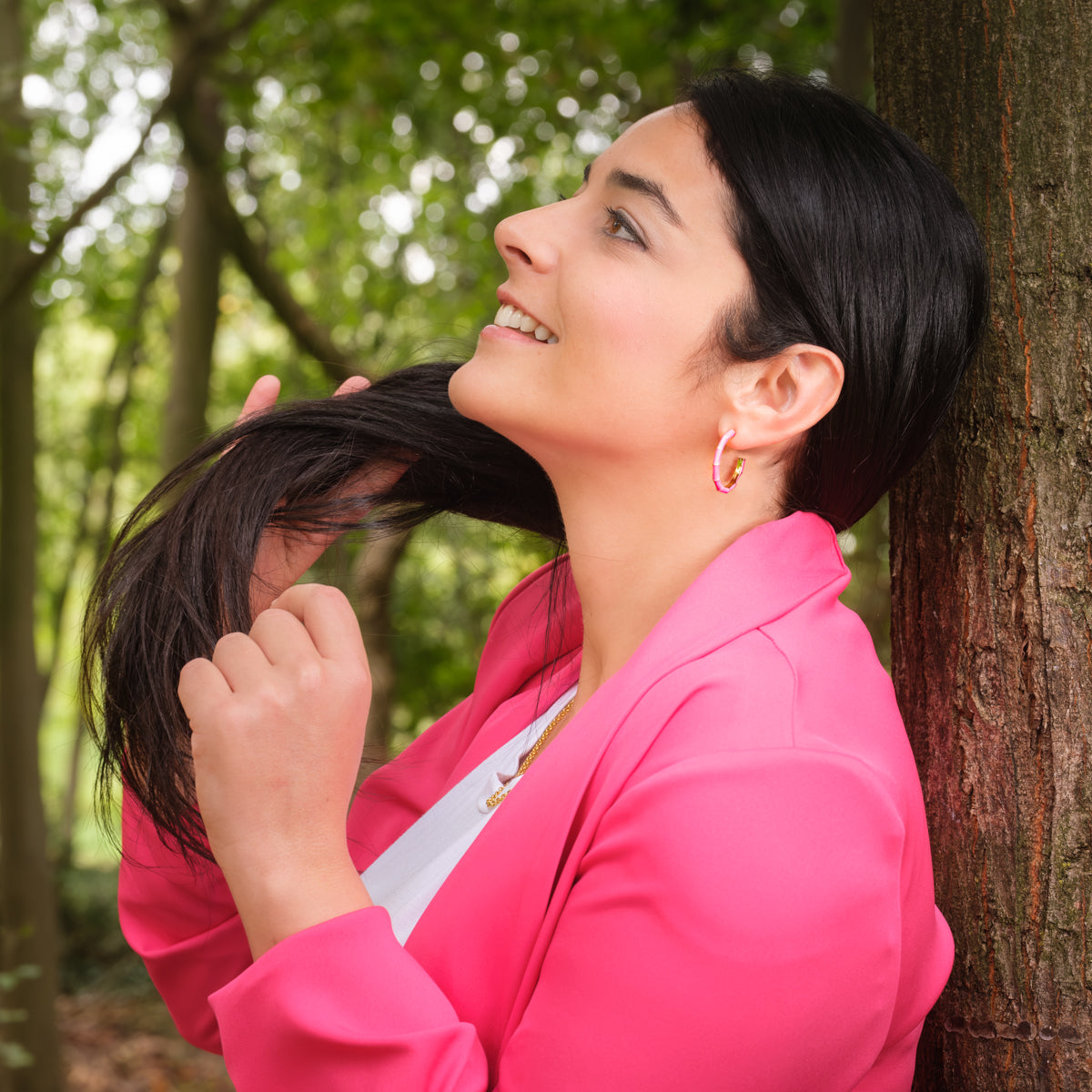 Fuchsia bamboo hoop earrings - Simply Whispers