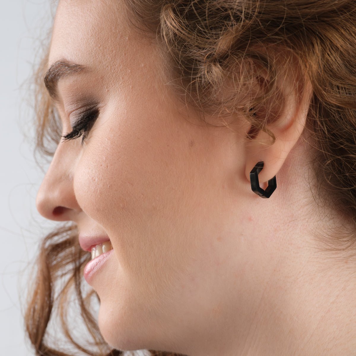 Black Hexagon Titanium Huggie Earrings - Simply Whispers