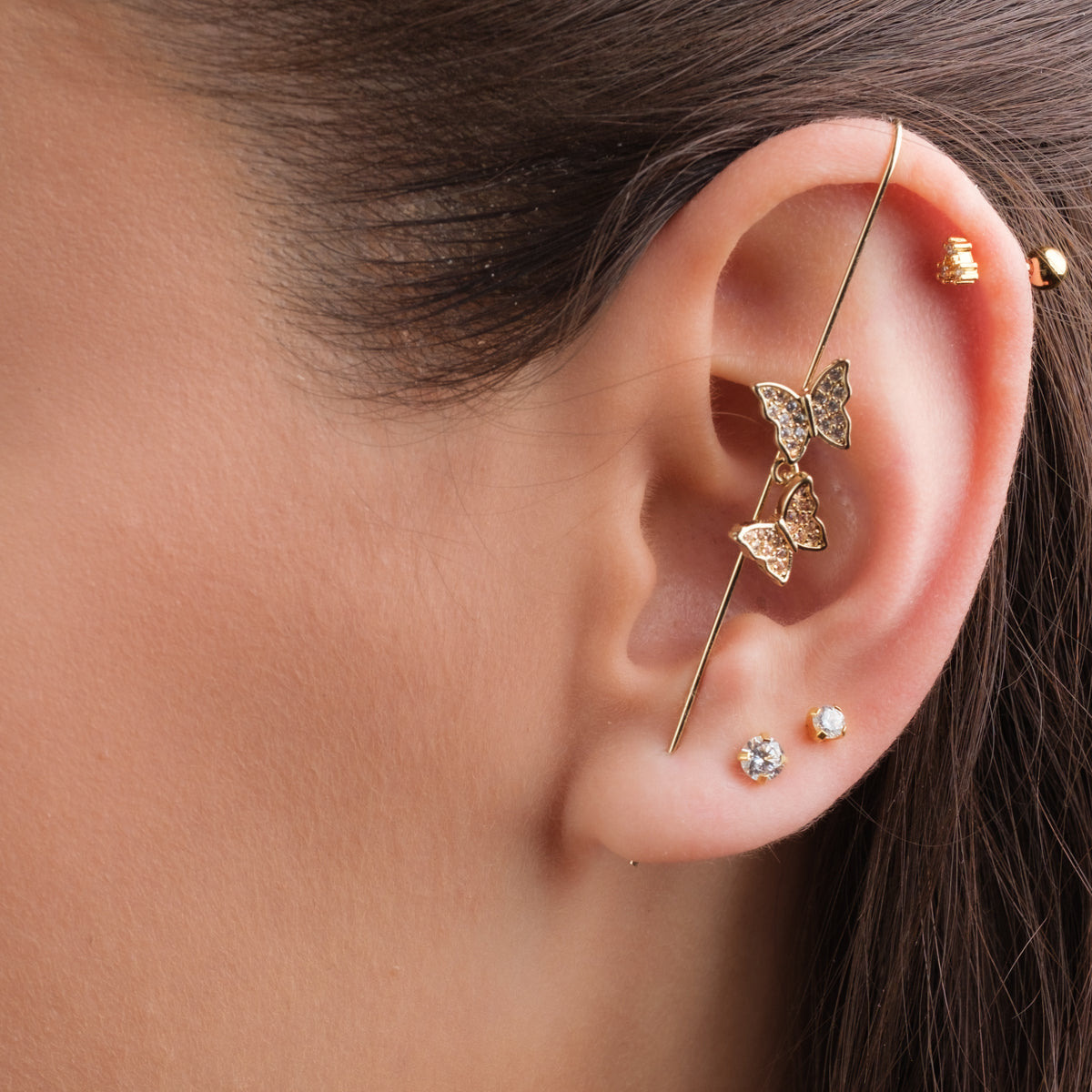 Gold Crystal Butterfly Single Ear Crawler - Simply Whispers