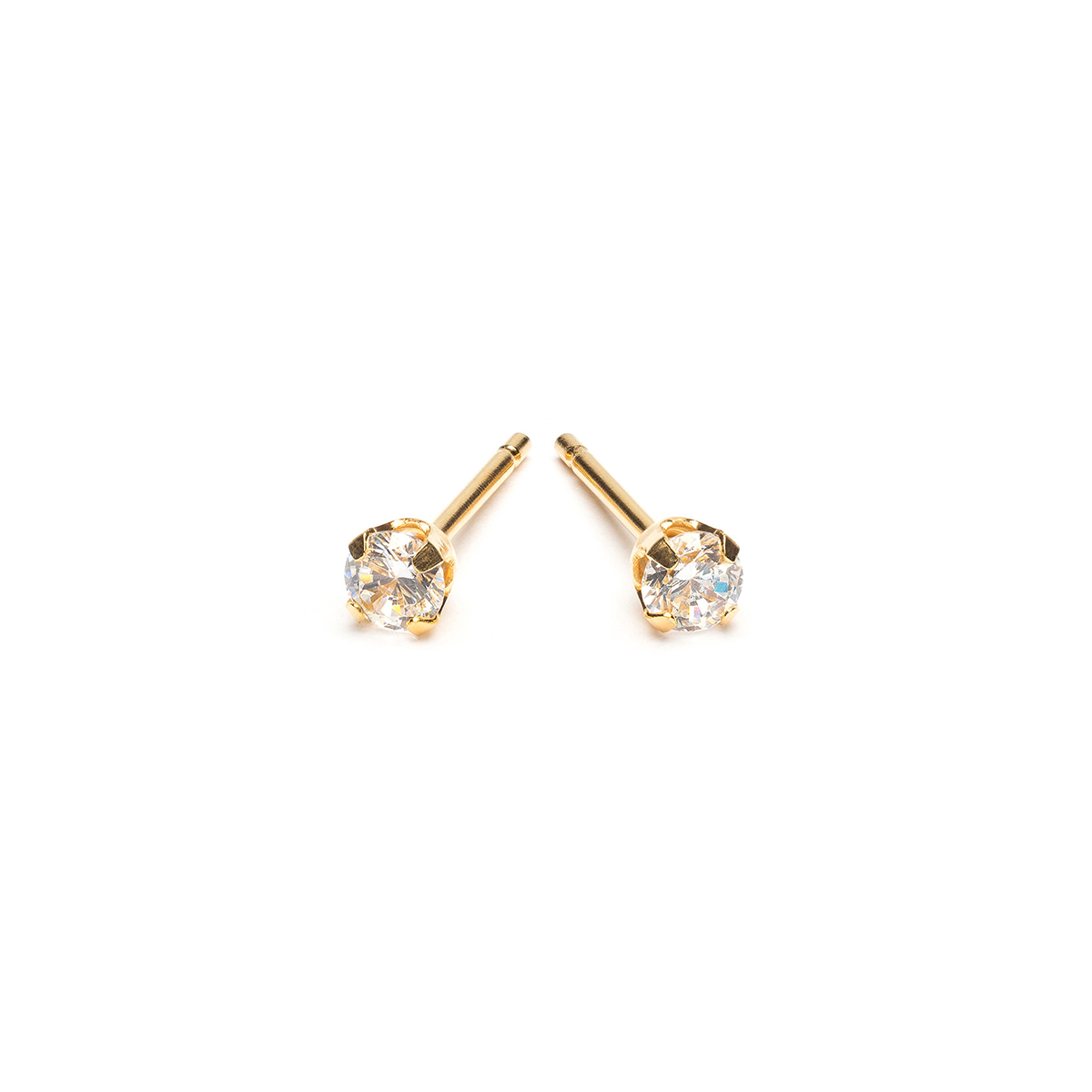 Gold Plated 3 mm Round Cubic Zirconia Stud Earrings - Simply Whispers