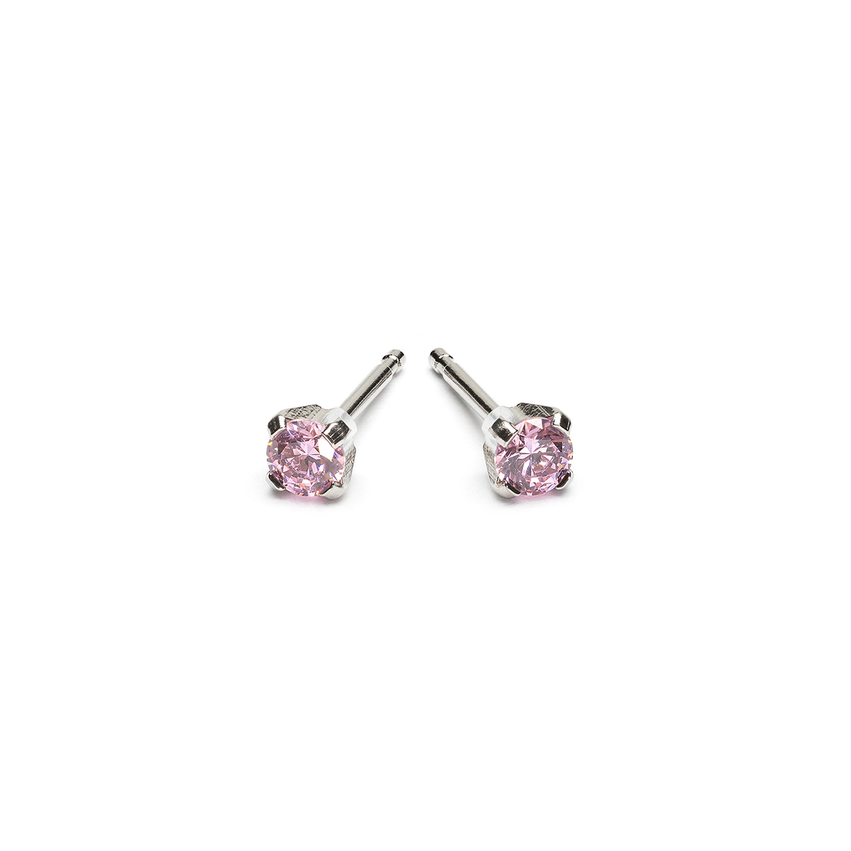 Stainless Steel 3 mm Pink Round Cubic Zirconia Stud Earrings - Simply Whispers