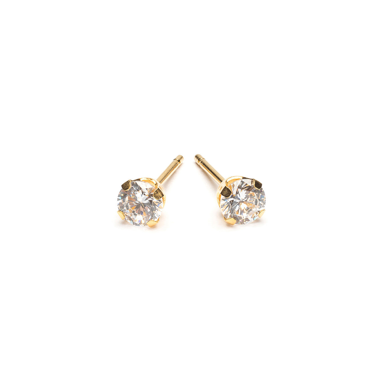 Gold Plated 4 mm Round Cubic Zirconia Stud Earrings - Simply Whispers