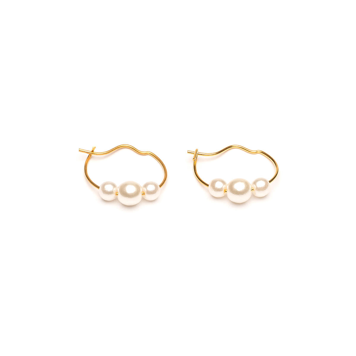 Gold Plated 4 And 6 mm Pearls Continuous Hoop Earrings - Simply Whispers