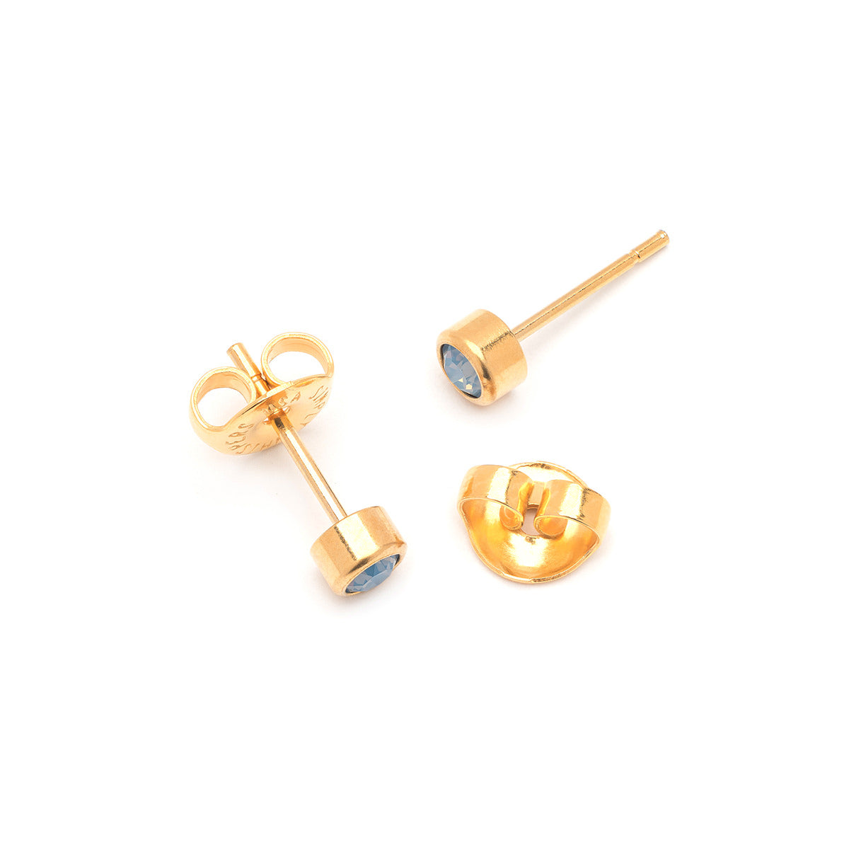 Blue Crystal Stud Earrings Gold Plated - Simply Whispers