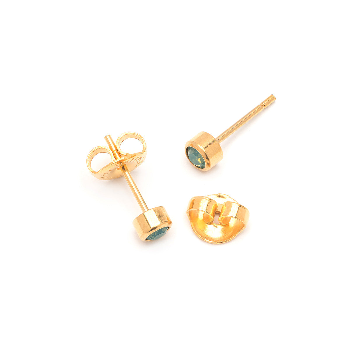 Aquamarine Crystal Stud Earrings Gold Plated - Simply Whispers