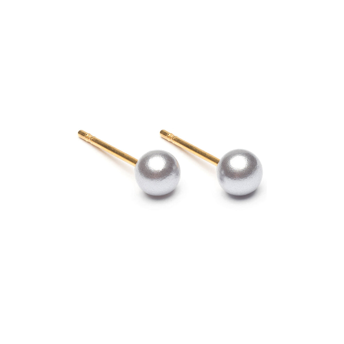 Gold Plated 4 mm Gray Pearl Stud Earrings - Simply Whispers