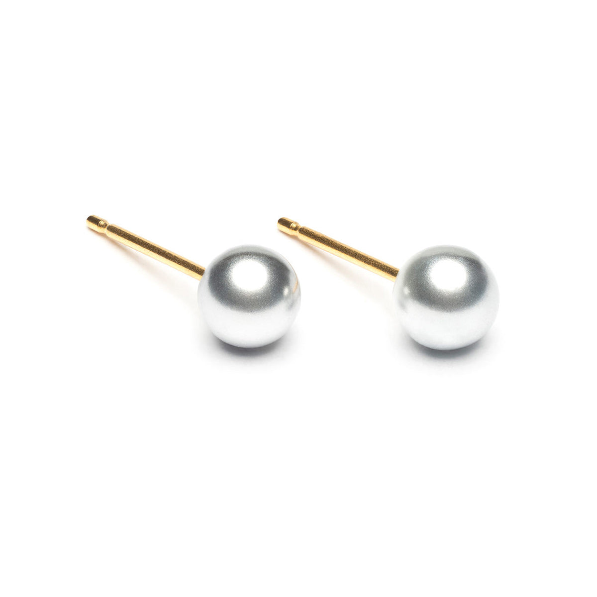 Gold Plated 5 mm Gray Pearl Stud Earrings - Simply Whispers