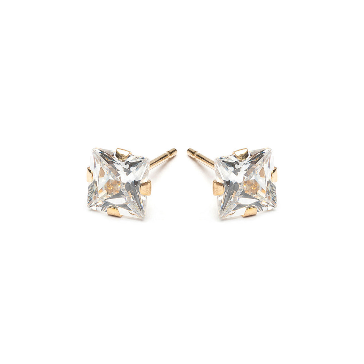 14k Gold 5 mm Square Cubic Zirconia Stud Earrings - Simply Whispers