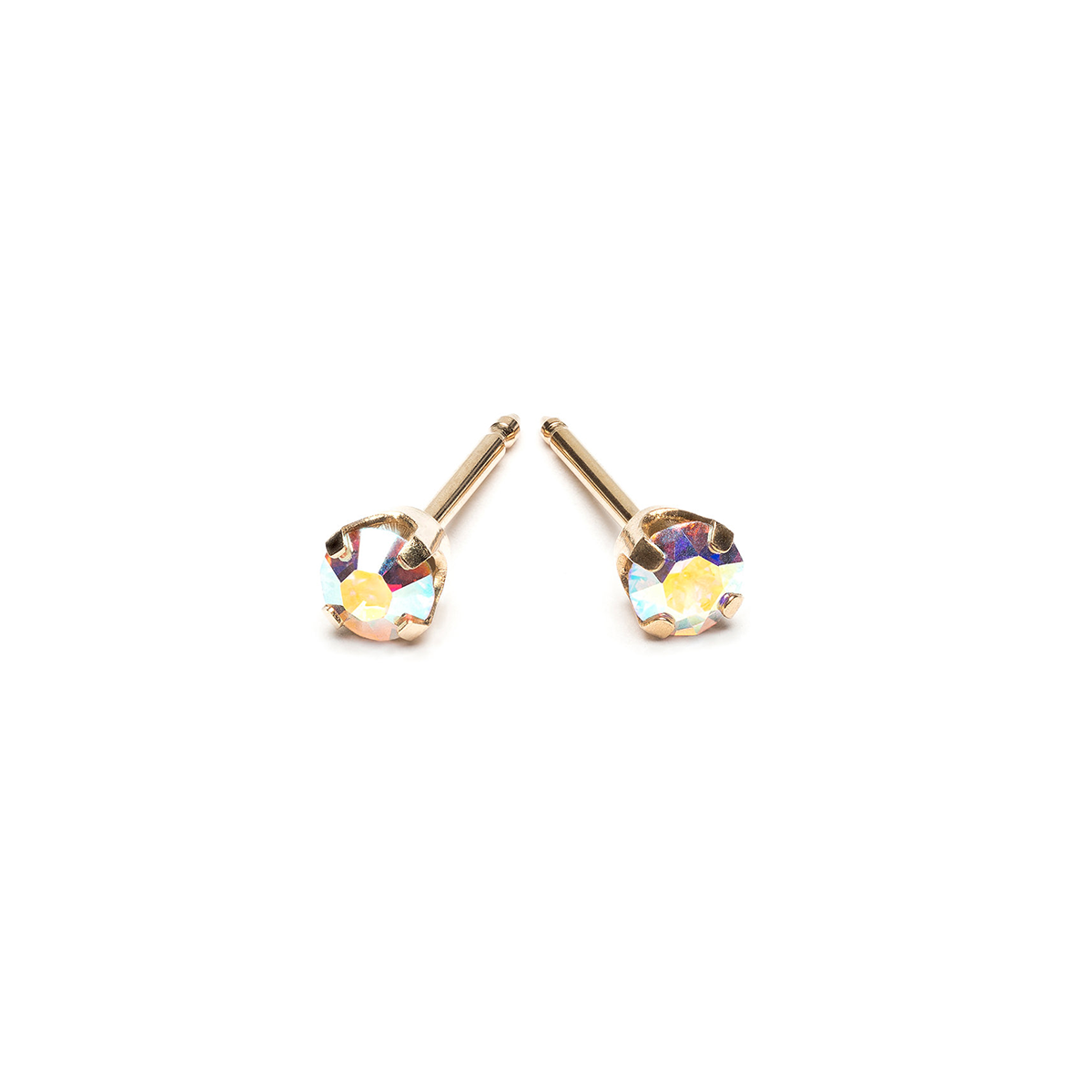 14 k Gold 3 mm Aurora Borealis Stud Earrings - Simply Whispers