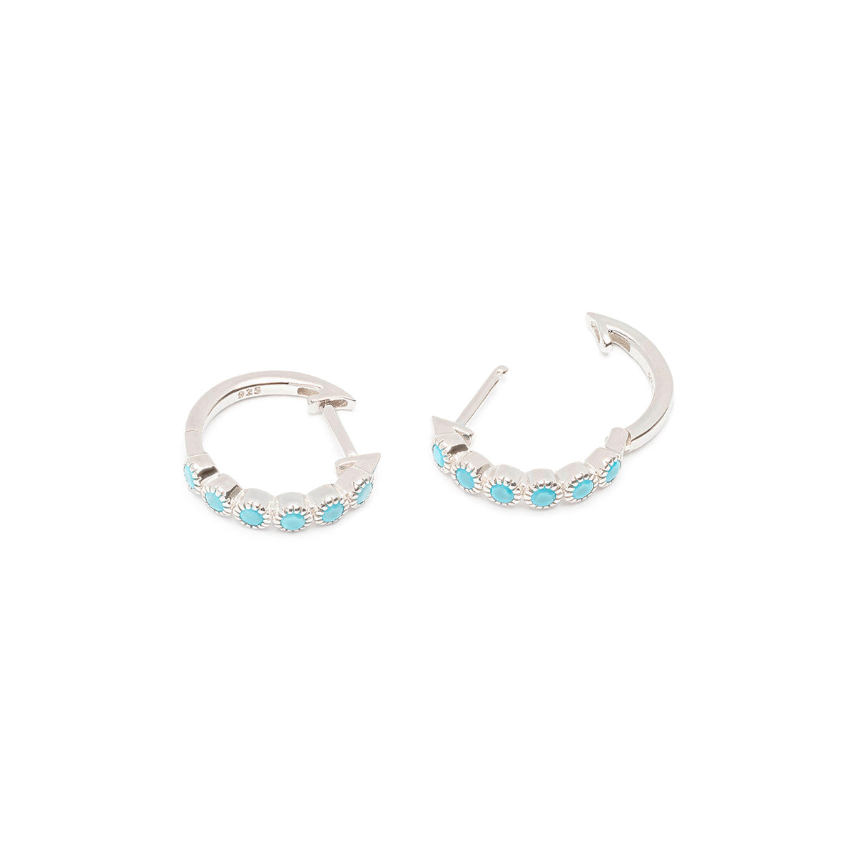 Turquoise Silver Huggie Earrings - Simply Whispers