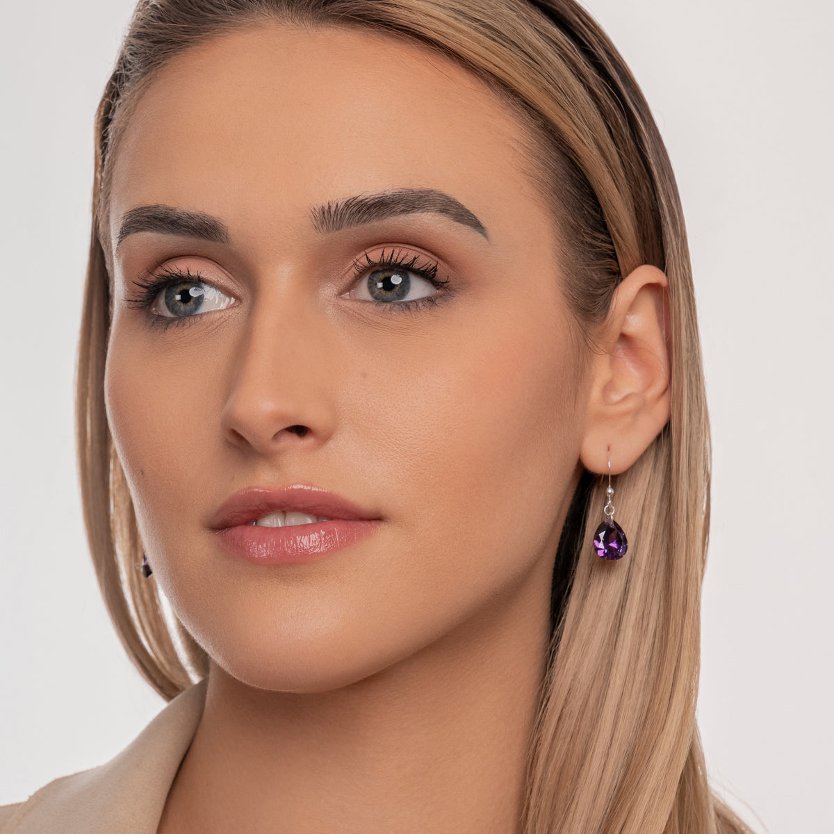 Silver Purple Zirconia French Hook Earrings - Simply Whispers