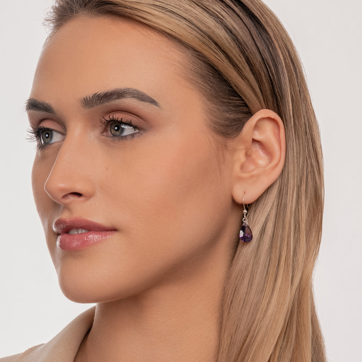 Silver Purple Zirconia French Hook Earrings - Simply Whispers