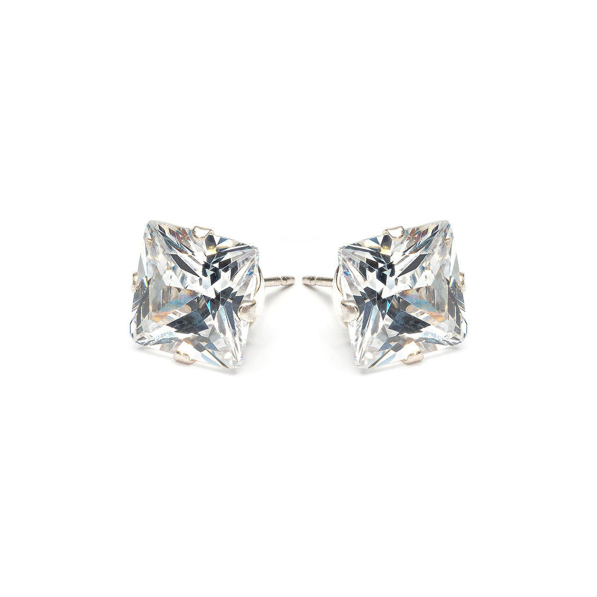 Sterling Silver 8 mm Square Cubic Zirconia Stud Earrings - Simply Whispers