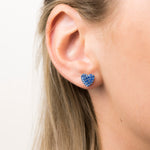 Gold Plated 8 mm Light Sapphire Pave Heart Stud Earrings - Simply Whispers