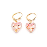 Gold Plated Pink And Red Glass Heart Leverback Earrings - Simply Whispers
