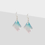 Pink and blue leaf silver plated french hook earrings - Simply Whispers