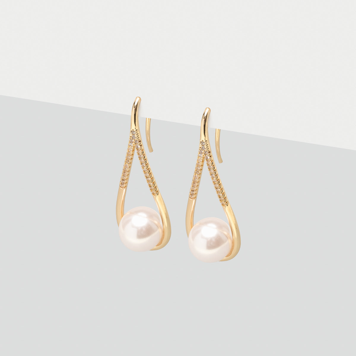 Large pearl with crystals gold french hook earrings - Simply Whispers