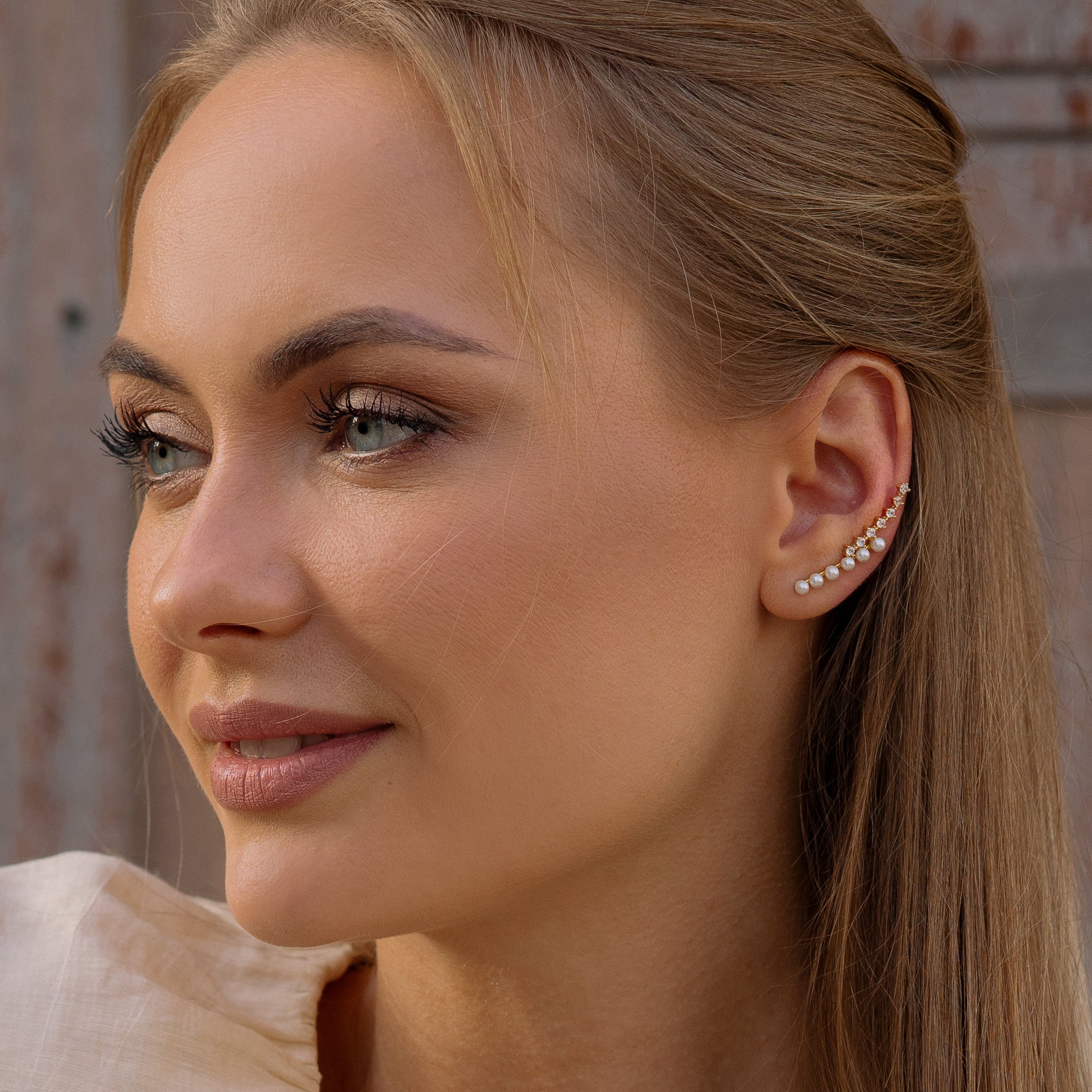 Pearls and zirconia gold ear climber - Simply Whispers