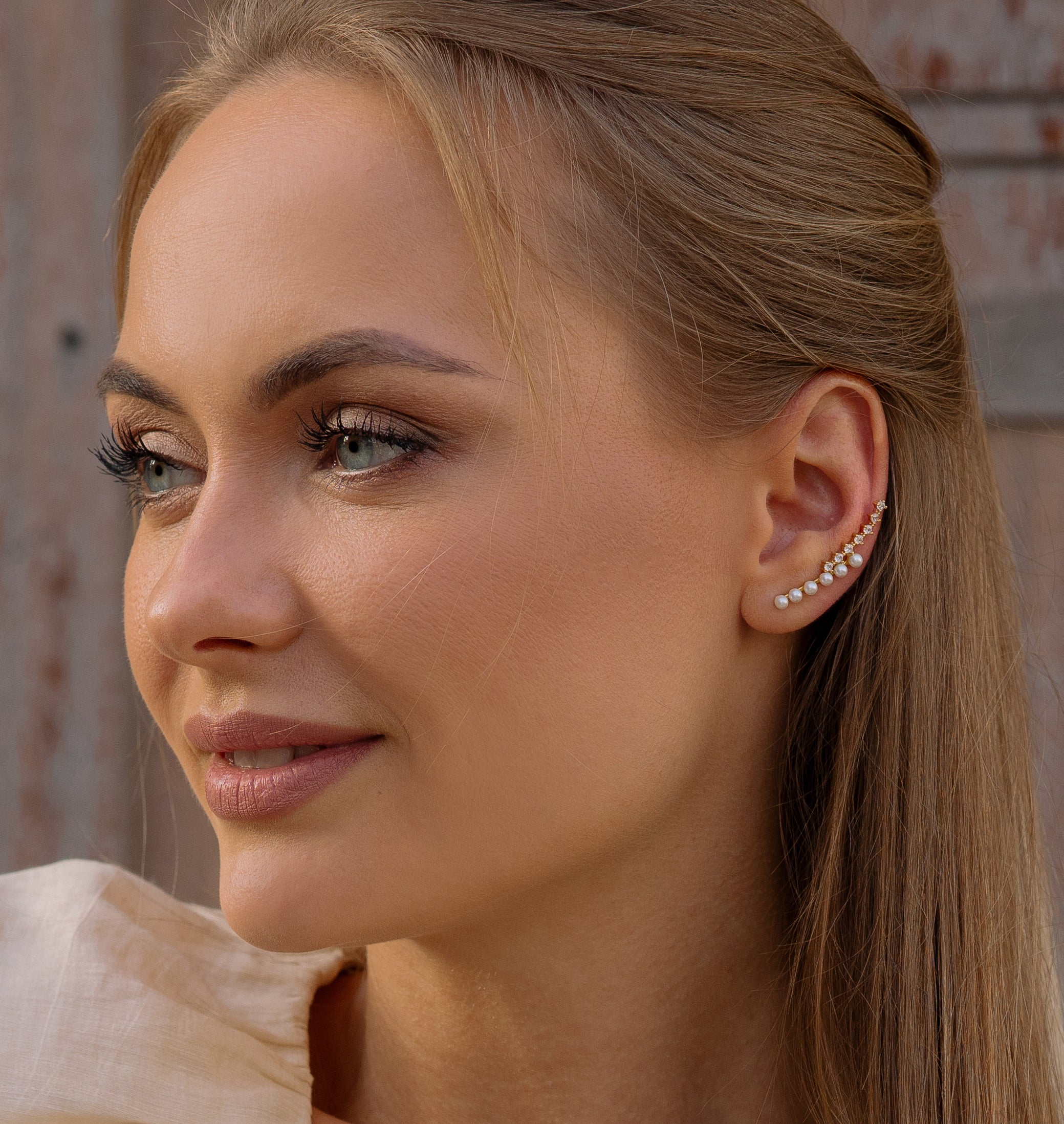 Pearls and zirconia gold ear climber - Simply Whispers