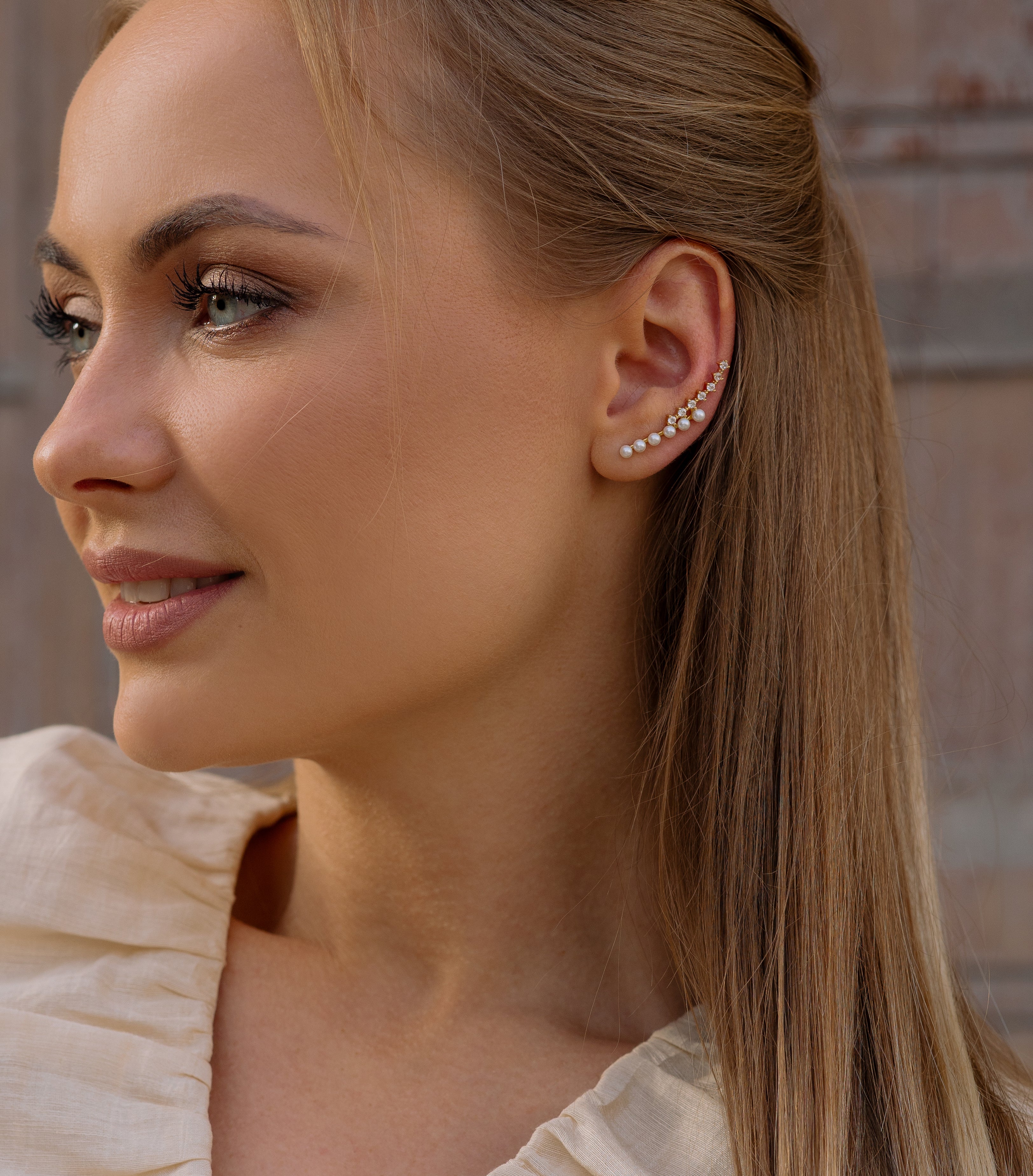 Pearls and zirconia gold ear climber - Simply Whispers