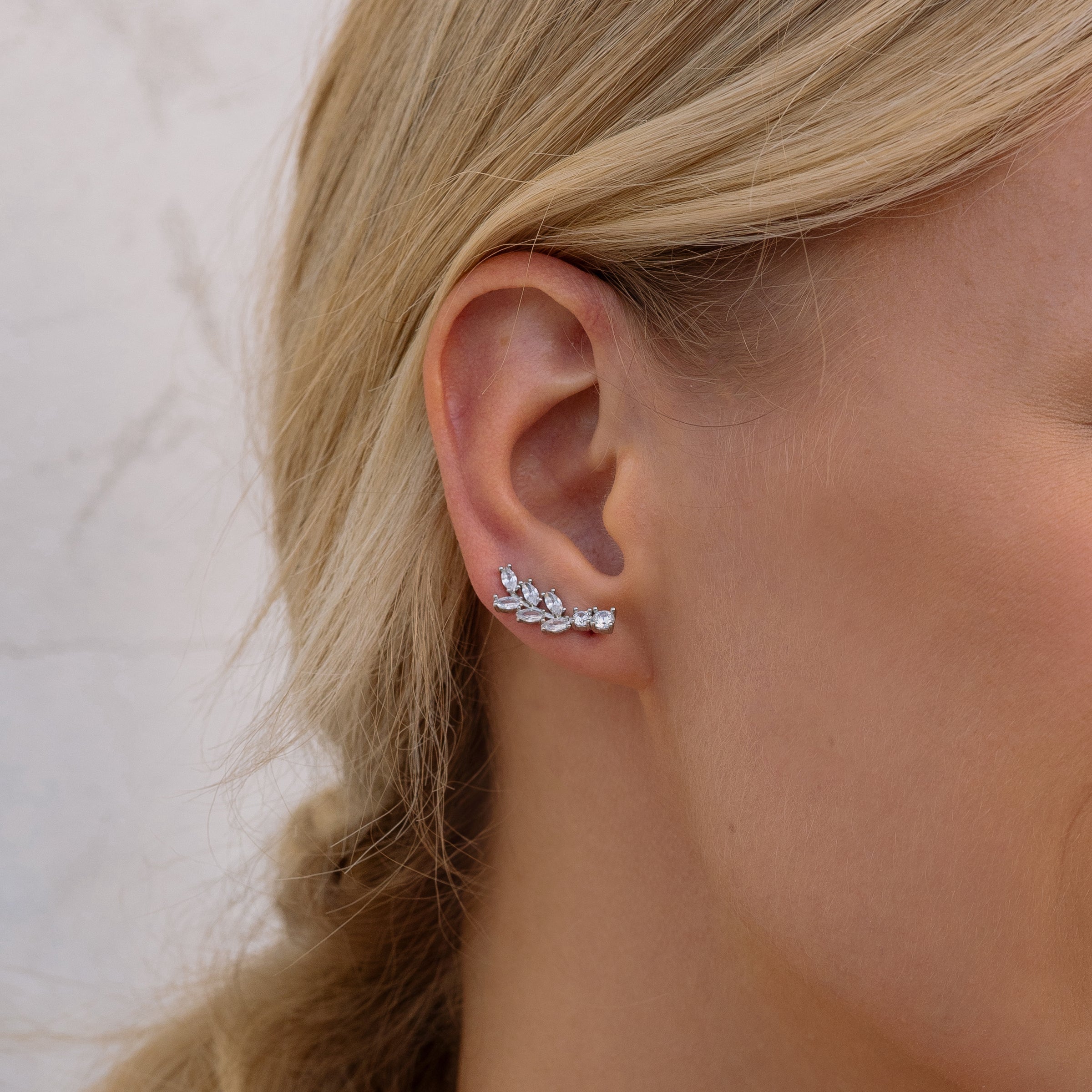 Silver zirconia leaf ear climber - Simply Whispers